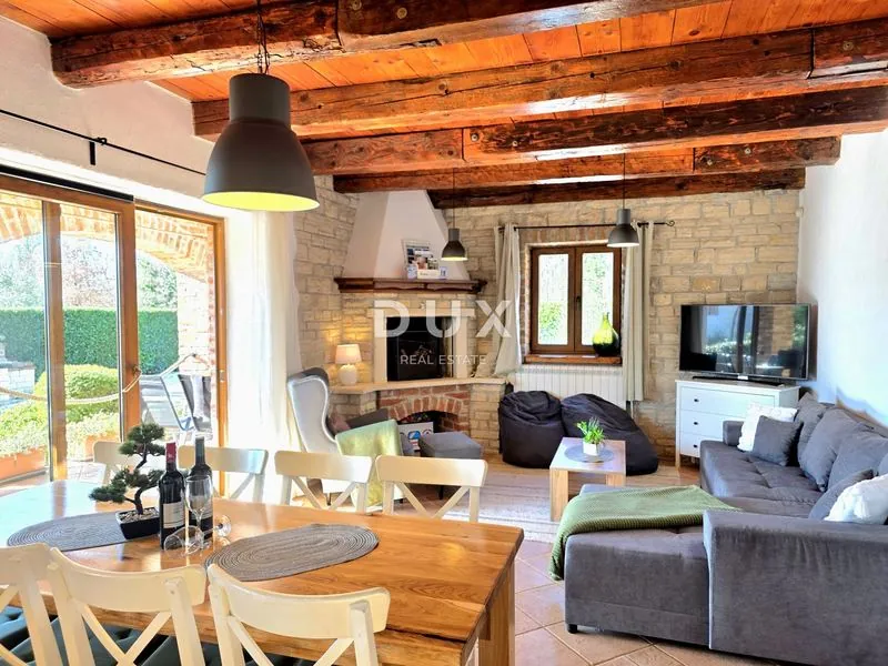 Open-plan living room with fireplace